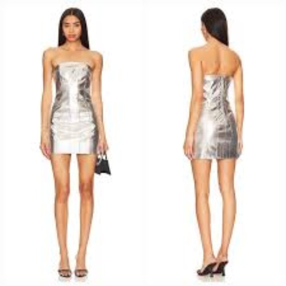 Lovers and Friends Mercury Croc Faux Leather Mini Dress Silver M